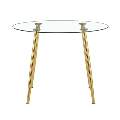 Vynxaria 42" Gold & Glass Round Coffee Tables - Modern Luxury Dining Centerpiece