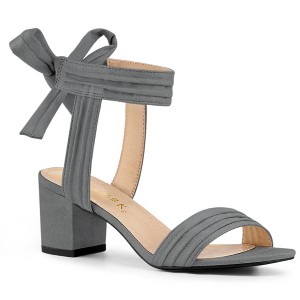 Allegra K Women's Back to College Open Toe Ankle Tie Back Block Heels Sandals - 1 of 4