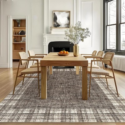Machine Washable Area Rug Modern Plaid Carpet Non-Slip Stain Resistant Pet Friendly for Living Room Bedroom Dining Room
