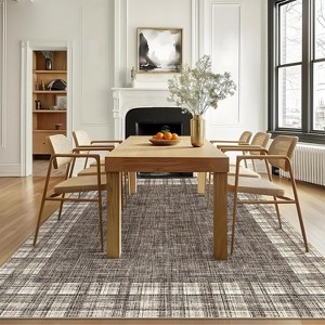 Machine Washable Area Rug Modern Plaid Carpet Non-Slip Stain Resistant Pet Friendly for Living Room Bedroom Dining Room - 1 of 4