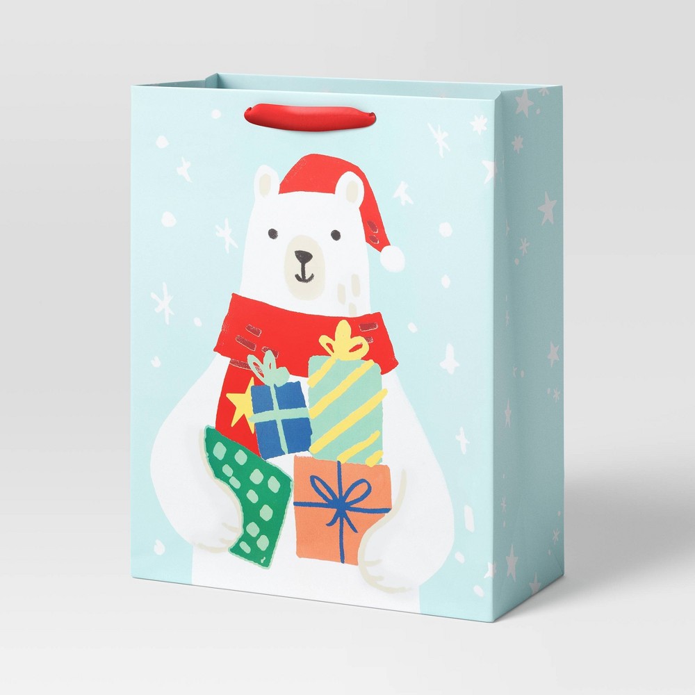 (( pack of 12 bag)) Large Cub Polar Bear with Presents Christmas Gift Bag Light Blue - Wondershop™