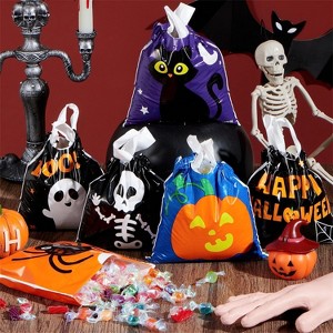 Joyfy 96pcs Halloween Drawstring Candy Bags for Party Favors，6 Designs Halloween Plastic Candy Bags with Kids Trick or Treat,Party Favors Supplies - 1 of 4