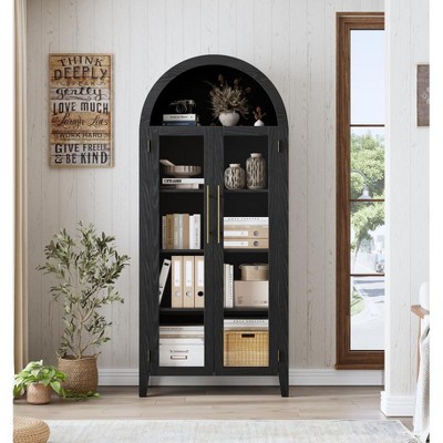 Coucheta Arched Double Glass Door Bookshelf,Multi-Color
