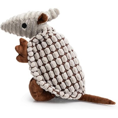 Hollypet Plush Dog Squeaky Toy Stuffed Armadillo Animal Pet Puppy Chew Toys with Clean Teeth for Small Medium Large All Breed Sizes Dogs, Gray, 8 in