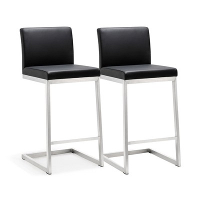 Parma Performance Vegan Leather Counter Stool - Set of 2 Black  15.75"W x 20"D x 36.2"H