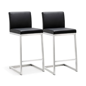 Parma Performance Vegan Leather Counter Stool - Set of 2 Black  15.75"W x 20"D x 36.2"H - 1 of 4
