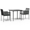 vidaXL 3 Piece Patio Dining Set - Poly Rattan and Steel Construction - Black with Comfortable Armrest Chairs and a Tempered Glass Tabletop - 3 of 4