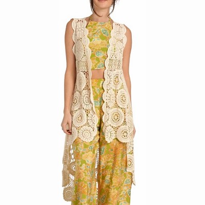 Women's Crochet High Low Vest - EN CREME