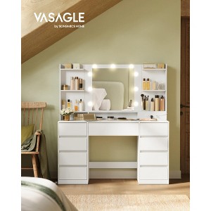 Vanity Desk with 9 LED Lights, 43.3 Inch Makeup Table with 9 Drawers & 8 Compartments, Dressing Table with Charging Station, Cloud White - 1 of 4