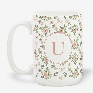 Personalization Mall Blush & Bloom 15oz Ceramic Mug, Pink Bows - 1 of 2