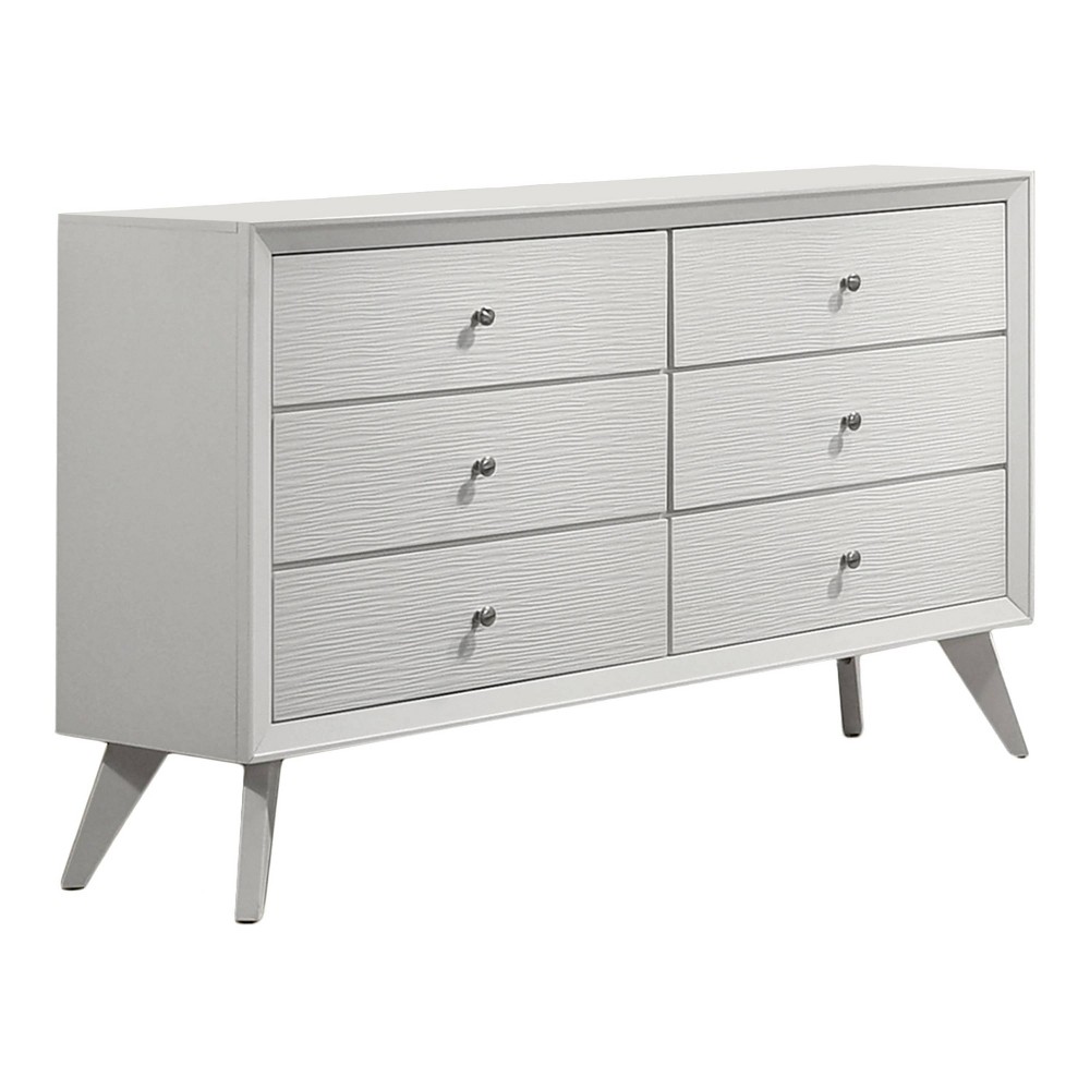 miBasics Sunflare Modern 6 Drawer Wood Dresser White: Mid-Century Style, Spot Clean, Tapered Legs