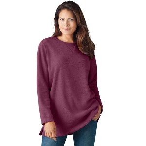 Woman Within Plus Size High Pile Fleece Sweatshirt - 1 of 4