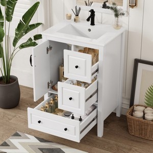 TIRAMISUBEST 24'' Bathroom Vanity with Ceramic Sink, Freestanding Bathroom Vanity Cabinet with 1 Soft-closing Door and 3 Soft-closing Drawers - 1 of 4