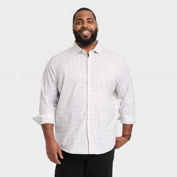Men's Big & Tall Standard Fit Long Sleeve Checked Collared Button-Down Shirt - Goodfellow & Co™ Gray