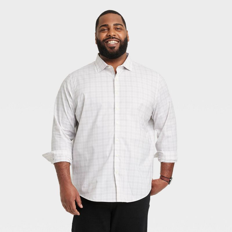 Men's Big & Tall Standard Fit Long Sleeve Checked Collared Button-Down Shirt - Goodfellow & Co™ Gray, 1 of 5