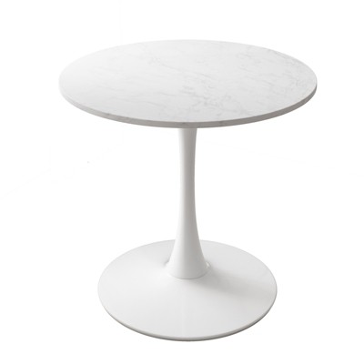 FONTOI 31.50" Round End Table with Metal Pedestal, Side Table for Living Room Bedroom Small Space, White, 31.5"*28.74"*31.5"