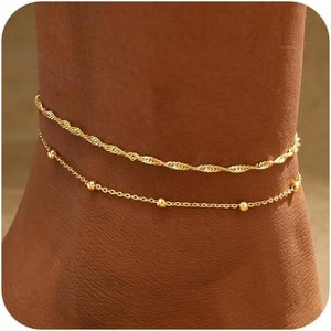 2/3 PCS Gold Waterproof Cuban Link Anklet for Women 14K Gold Plated Non Tarnish Lightweight - 1 of 4