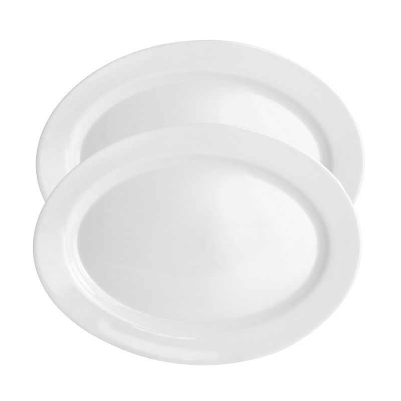 Ultra by Gibson White Shadow 2 Piece 14 Inch Oval Tempered Opal Glass Serving Platter Set in White, 1 of 6