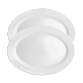 Ultra by Gibson White Shadow 2 Piece 14 Inch Oval Tempered Opal Glass Serving Platter Set in White