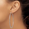 Black Bow Jewelry 2mm x 65mm 14k White Gold Satin & Diamond-Cut Round Hoop Earrings - 3 of 4
