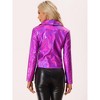 Allegra K Women's Metallic Biker Holographic Shiny Jackets - 3 of 4