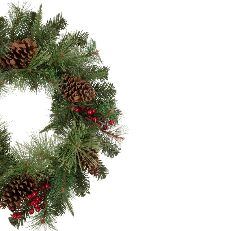 Northlight Pre-Lit Battery Operated Mixed Pine and Berries Christmas Wreath - 24" - Warm White LED Lights, 4 of 5