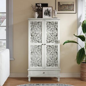 GDFStudio Rielle Rustic 55.51'' Tall Storage Cabinet with 1 Drawer, 2 Carved Doors and Adjustable Shelves - 1 of 4