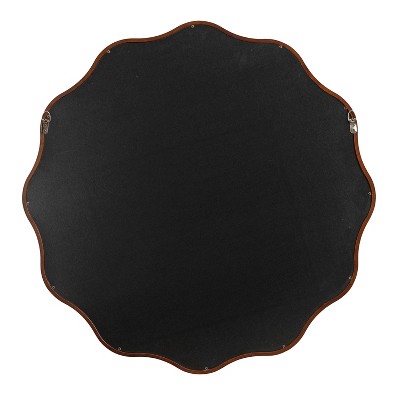 Walnut Brown 30" Round Scalloped Wood Vanity Mirror