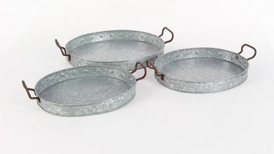 Gray Galvanized Round Metal Serving Tray Set