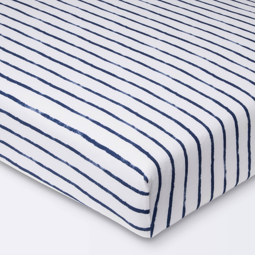 Photos - Bed Linen Polyester Rayon Jersey Fitted Crib Sheet - Cloud Island™ Navy Blue Vertica
