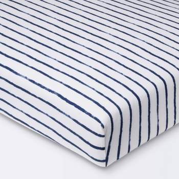 Polyester Rayon Jersey Fitted Crib Sheet - Cloud Island™ Navy Blue Vertical Stripe
