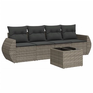 vidaXL 5 Piece Patio Sofa Set with Cushions Gray Poly Rattan - With Table - 1 of 4