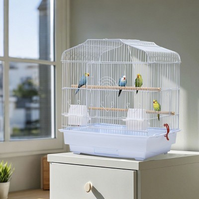 20.5 Inch Travel Bird Cage, Portable Metal Carrier Cage with Handle & Perch for Small Parrots, Flight Bird Cage for Parakeet Cockatiel Lovebird