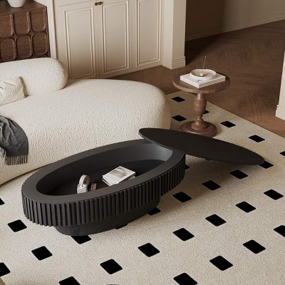 47'' Oval Solid Wood Veneer Coffee Table,Modern MDF Wood Coffee Table for Apartment Bedroom,Accent Tea Table for Living Room Office-Coolbibila