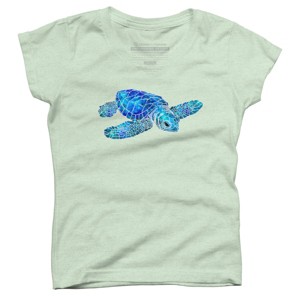 Girl's Design By Humans Blue And Green Watercolor Sea Turtle By Maryedenoa T-Shirt - 1 of 3