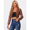 INSPIRE CHIC Women's Faux Leather One Button Lapel Collar Cropped Moto PU Jackets - image 3 of 4