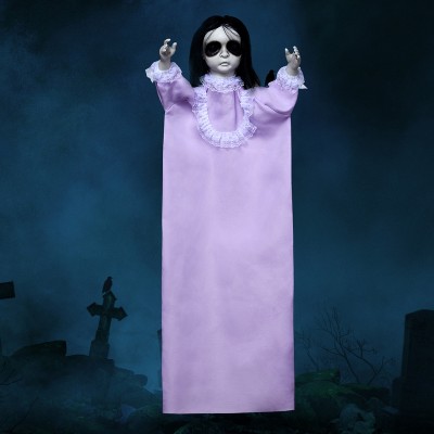 Joyfy 43’’ Halloween Decoration Hanging Doll Ghost, Purple Dress Creepy Doll Skeleton with Scary Expressions for Halloween Indoor Outdoor Decor