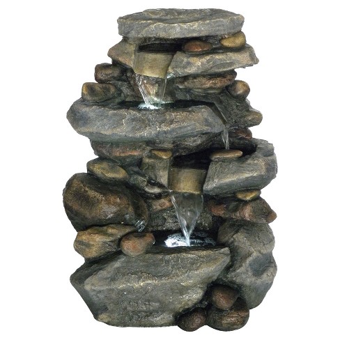 19 4 X 15 25 5 Stone Waterfall Outdoor Fountain With Led Lights Gray Pure Garden Target - Pure Garden Lion Head Fountain