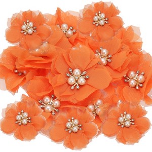 Unique Bargains Rhinestone Pearl Chiffon Flower for DIY Craft Wedding Party 15 Pcs - 1 of 4