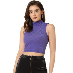 INSPIRE CHIC Women's Halter Neck Glitter Keyhole Back Sleeveless Party Crop Top - 1 of 4