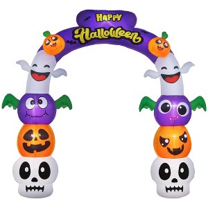 Outsunny 7.9' Halloween Inflatable Archway Pumpkin Skulls Ghosts Bats Archway Beams, Halloween Decoration with LED Lights for Garden Indoor Outdoor - 1 of 4