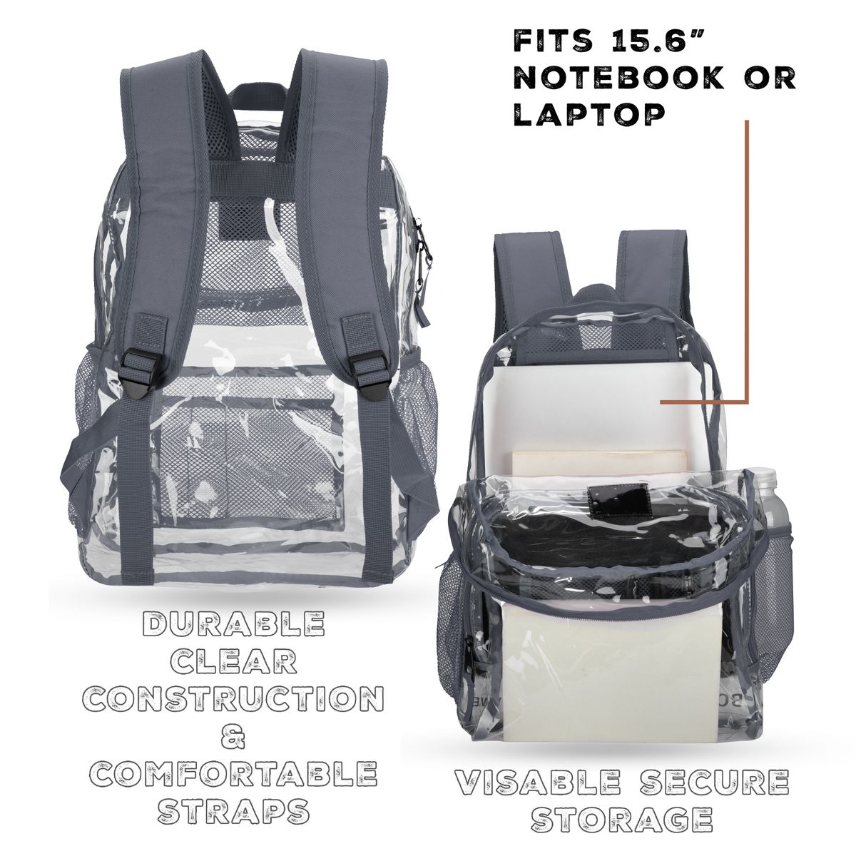 Lee 16" Clear Laptop Backpack for Adult Teen Kid, Water-Resistant Clear Bags for School Travel Stadium Concert, TSA-Compliant Clear Bag Policy - thumbnail 8