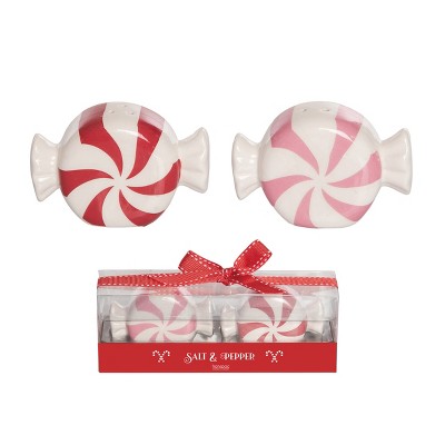 Transpac Dolomite Peppermint Candy Salt and Pepper Shaker Set of 2 Ceramic Christmas Multicolor Tabletop Decor Indoor Use Gift Giving and Hostess