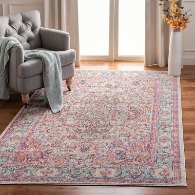 Madison Beige and Fuchsia Synthetic 4' x 6' Rectangular Rug