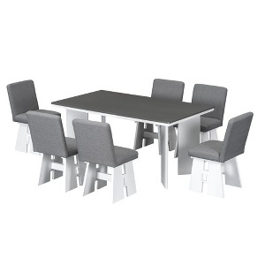 Oversart Modern 7-Piece Dining Table Set with 6 Upholstered Dining Chairs, Dark Gray+White - 1 of 4
