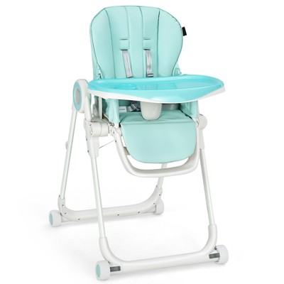 Infans Baby High Chair Foldable Feeding Chair w/ 4 Lockable Wheels