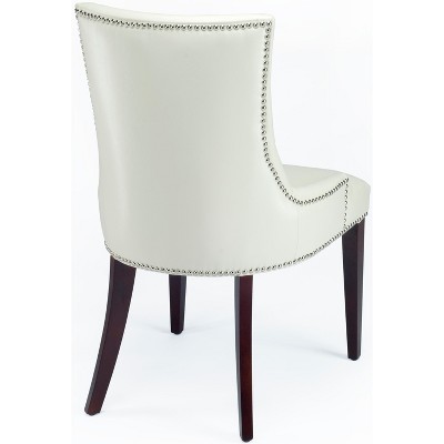Elegant Cream Leather Upholstered Parsons Side Chair with Birch Wood Legs