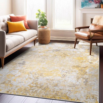 Yellow and Gray Abstract Synthetic 5' x 7' Area Rug