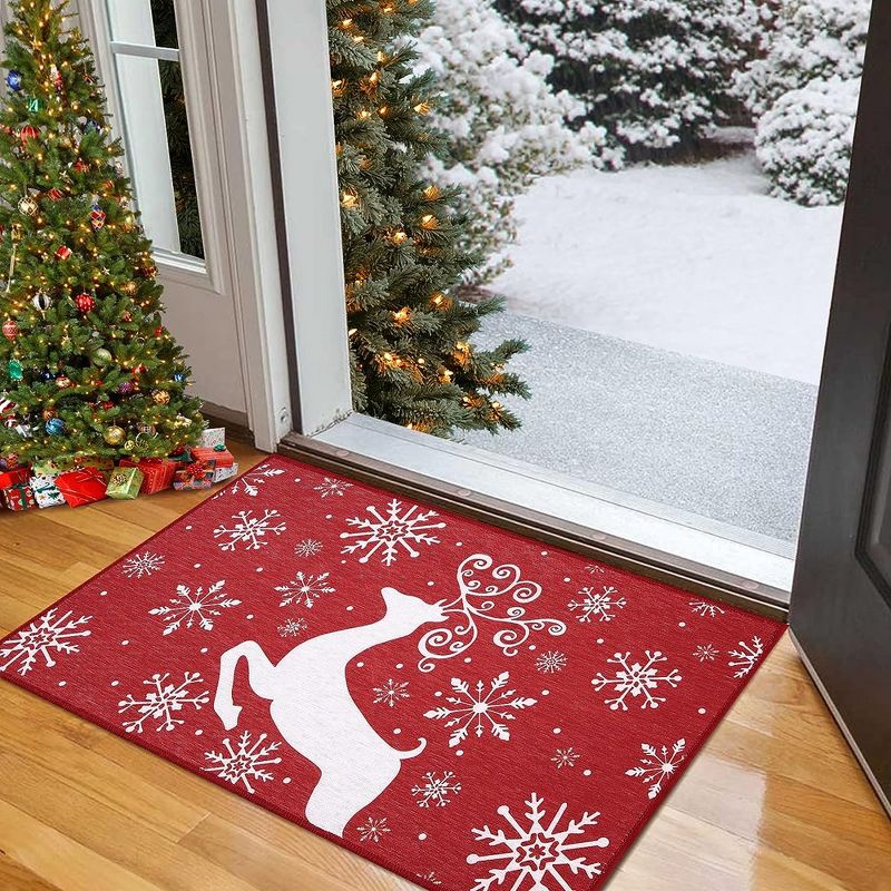 Christmas Deer Decorative Doormat Xmas Holiday Welcome Door Mat, 17" x 29", 1 of 6