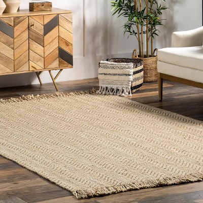 Maui Hand-Tufted Jute Area Rug with Stripes, 4' x 6', Natural
